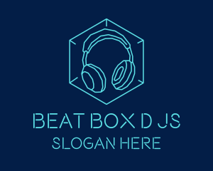 Dj - Neon Blue DJ Headphones logo design