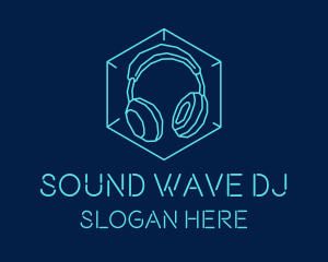 Dj - Neon Blue DJ Headphones logo design