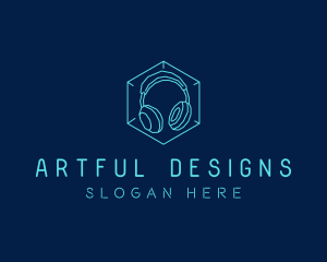 Neon Blue DJ Headphones  logo design