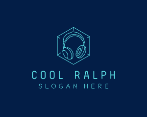 Neon Blue DJ Headphones  logo design