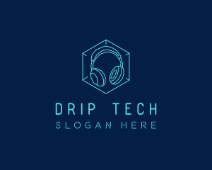 Neon Blue DJ Headphones  logo design