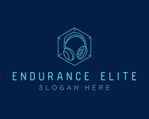 Neon Blue DJ Headphones  logo design