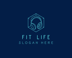 Neon Blue DJ Headphones  logo design