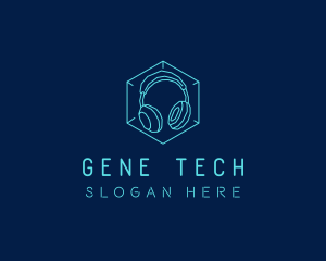 Neon Blue DJ Headphones  logo design