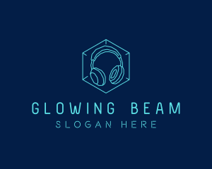 Neon Blue DJ Headphones  logo design