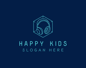 Neon Blue DJ Headphones  logo design