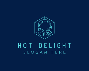 Neon Blue DJ Headphones  logo design