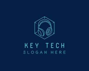 Neon Blue DJ Headphones  logo design