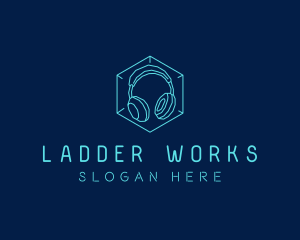 Neon Blue DJ Headphones  logo design