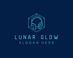 Neon Blue DJ Headphones  logo design