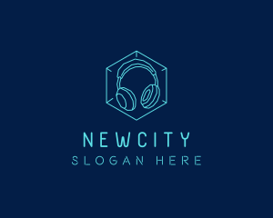 Neon Blue DJ Headphones  logo design