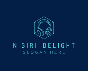 Neon Blue DJ Headphones  logo design