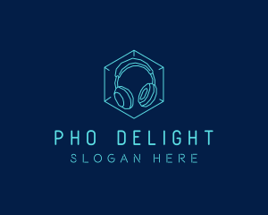 Neon Blue DJ Headphones  logo design