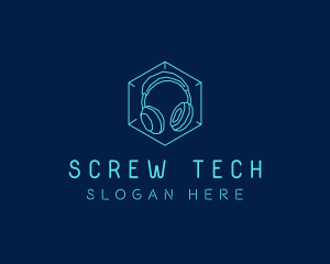 Neon Blue DJ Headphones  logo design