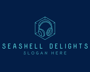 Neon Blue DJ Headphones  logo design