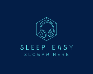 Neon Blue DJ Headphones  logo design