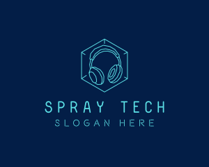 Neon Blue DJ Headphones  logo design