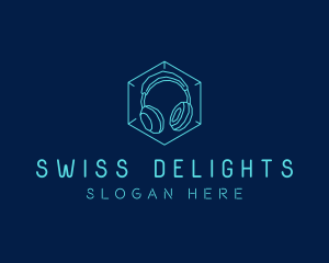 Neon Blue DJ Headphones  logo design