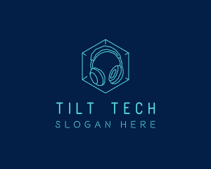 Neon Blue DJ Headphones  logo design