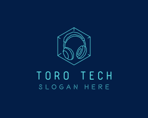 Neon Blue DJ Headphones  logo design