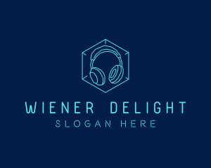 Neon Blue DJ Headphones  logo design