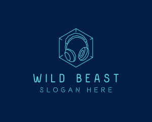 Neon Blue DJ Headphones  logo design