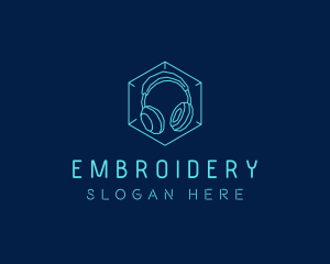 Neon Blue DJ Headphones  logo design