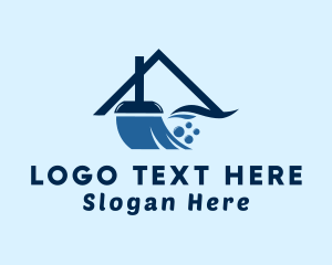 Home Cleaning - House Broom Bubbles logo design