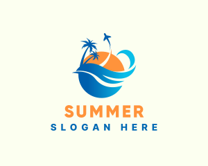 Tropical Island Airplane Travel  logo design