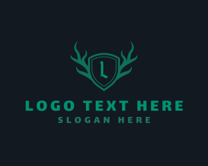 Buck - Shield Antlers Stag Crest logo design