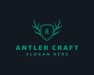 Shield Antlers Stag Crest  logo design