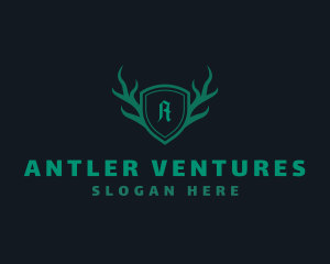 Shield Antlers Stag Crest  logo design