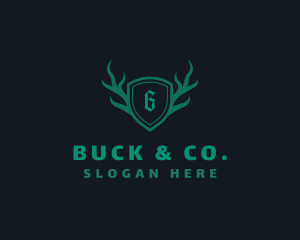 Shield Antlers Stag Crest  logo design