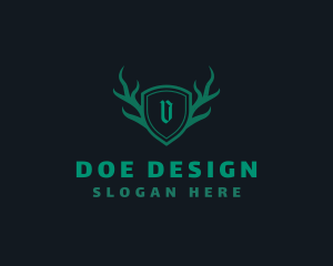 Doe - Shield Antlers Stag Crest logo design