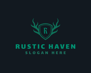 Shield Antlers Stag Crest  logo design