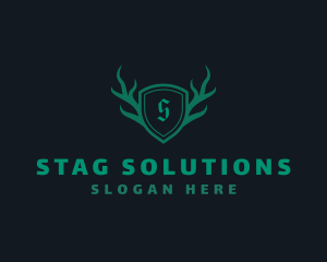 Stag - Shield Antlers Stag Crest logo design