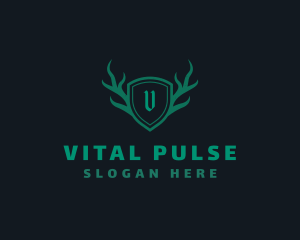 Shield Antlers Stag Crest  logo design