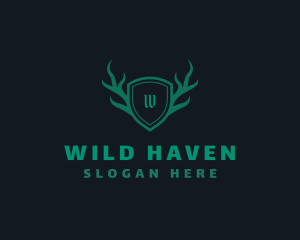 Shield Antlers Stag Crest  logo design