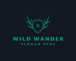 Shield Antlers Stag Crest  logo design