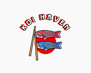 Koi - Japanese Fish Flag Chopsticks logo design