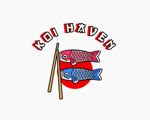 Japanese Fish Flag Chopsticks logo design