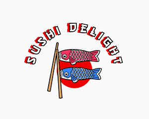 Japanese Fish Flag Chopsticks logo design