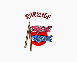 Japanese Fish Flag Chopsticks logo design