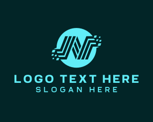 Pixelated - Blue Technology Letter N logo design