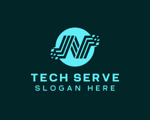 Server - Blue Technology Letter N logo design