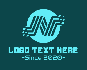 Blue Technology Letter N Logo