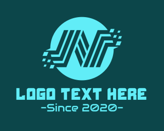 Blue Technology Letter N Logo