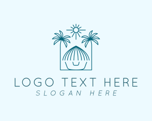 Cottage - Palm Tree Cottage Sun logo design