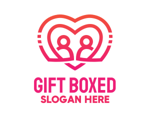 Pink Love Heart Couple logo design