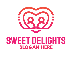 Pink Love Heart Couple logo design